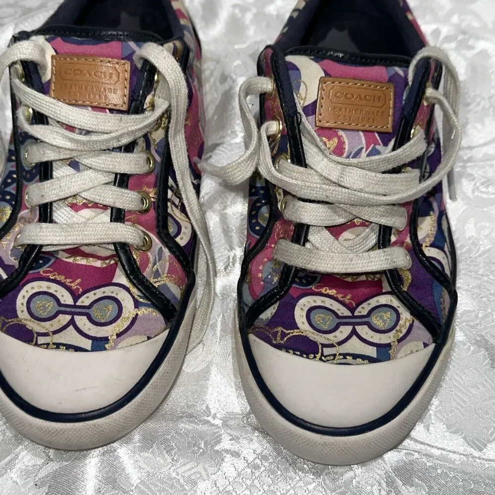 Coach Barrett Poppy Sneakers  Woman Sz 7B Purple/Dk Blue/ Fuschia/Multi Lace Up